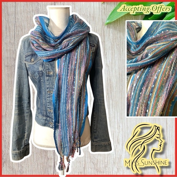 Lightweight gauze multicolor metallic sparkle fabric Summer Spring Scarf - Picture 1 of 5